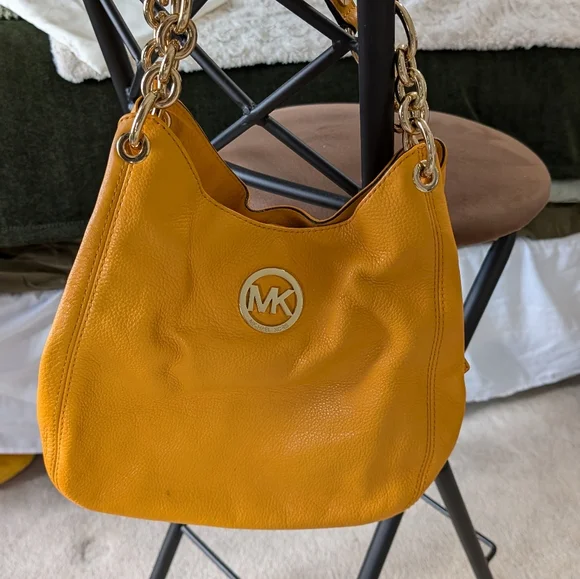 Micheal Kors Fulton Chain medium yellow mustard tote bag purse - Picture 3 of 9